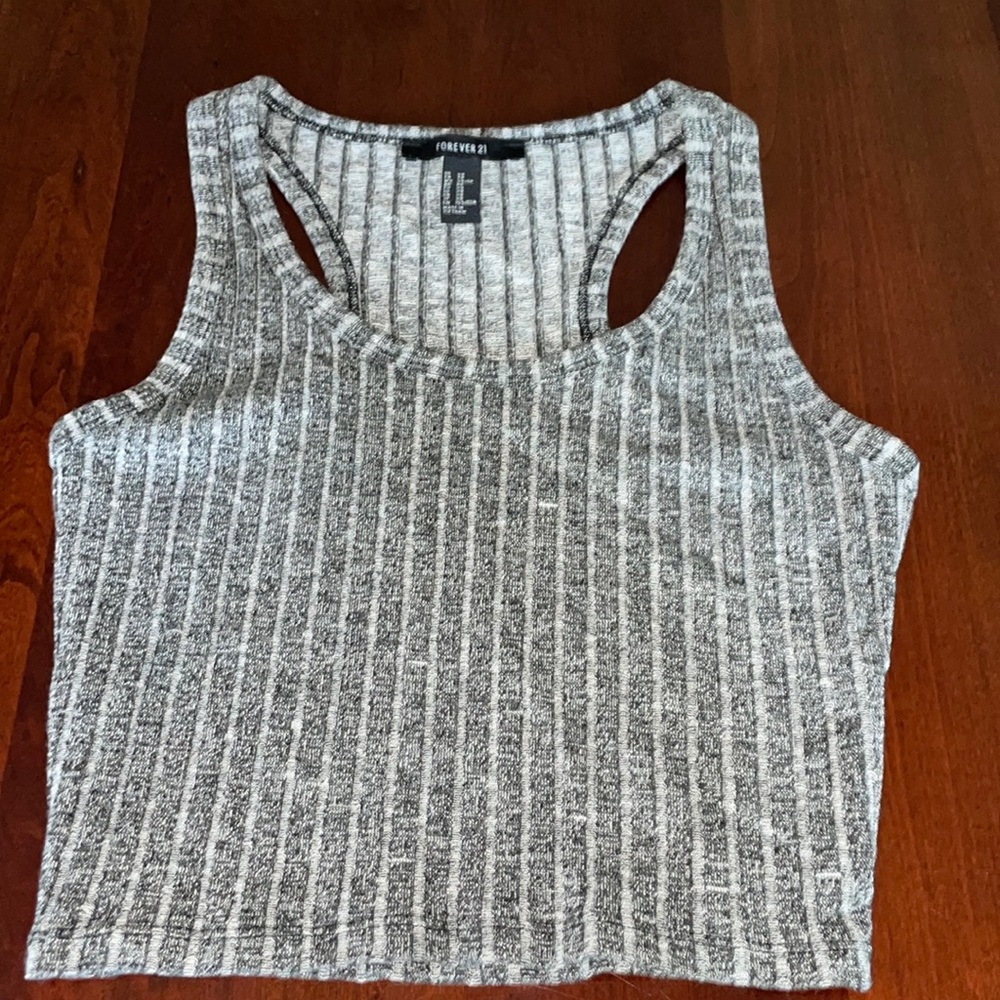 Grey ribbed cropped tank